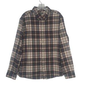 Eddie Bauer Mens Flannel Shirt Classic Fit Plaid Gray Size XL